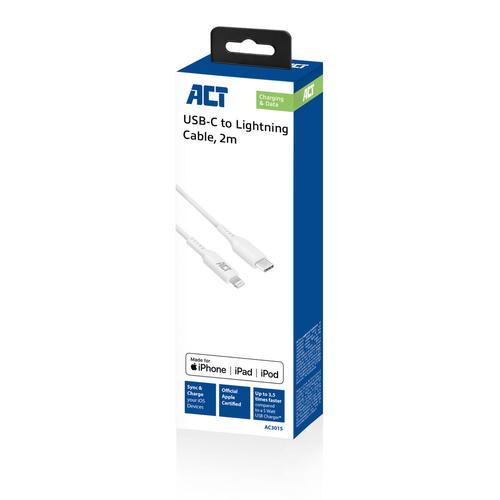 ACT USB-C Lightning Cable for Apple 2.0m MFI official Apple Certified