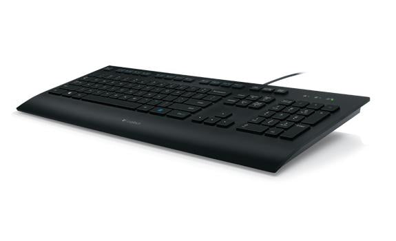 Logitech K280e-toetsenbord [USB, volledig formaat, numpad, morsbestendig, polssteun, zwart]