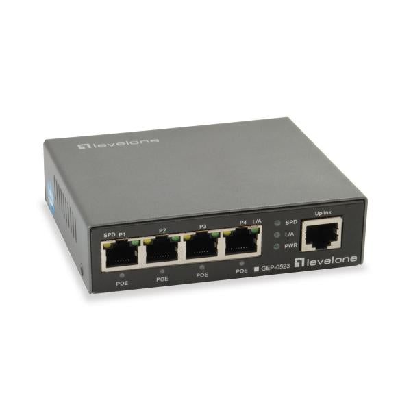 Levelone GEP-0523 5-poorts Gigabit PoE-switch, IEEE 802.3af/at, 4x PoE, 60W, 10/100/1000Mbps