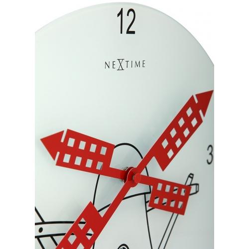 NeXtime klok 8807 Windmil, Ø30 cm, Wand, Wit/ Zwart/ Rood