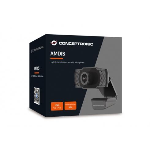 Conceptronic AMDIS01B Full HD Webcam with Microphone, USB, 2 MP, 1920 x 1080p 30 fps, H.264, 90°