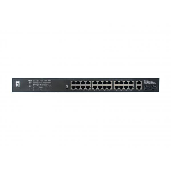 LevelOne GEP-2821 28-poorts Gigabit PoE-switch, 24x PoE-uitgangen, 2x Gigabit RJ45, 2x Gigabit SFP, 1U