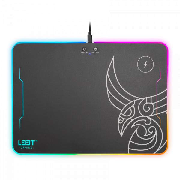 L33T Gaming 160378 Kvennavagn RGB Hard Gaming mat w/ Qi charge, 355 x 255 x 5.8 mm, Black