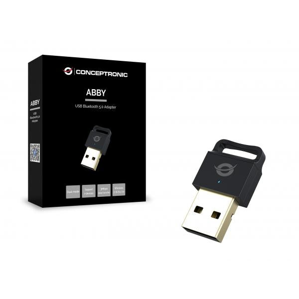 Conceptronic ABBY06B ABBY USB Bluetooth 5.0 Adapter, Wireless, USB, Bluetooth, 3 Mbit/s, Black