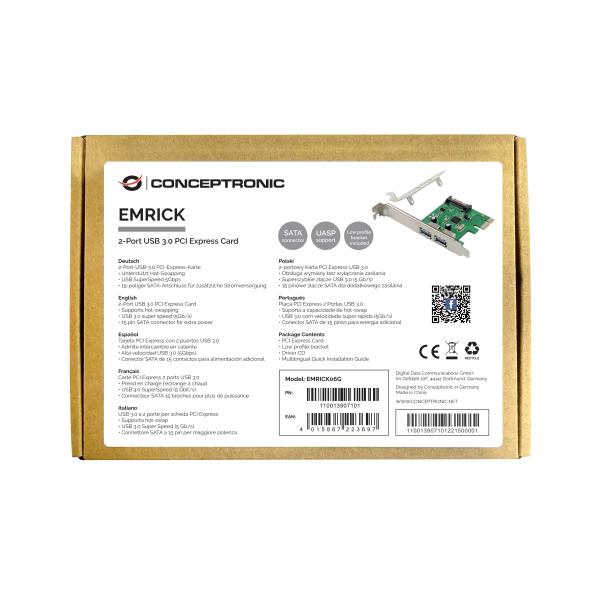 Conceptronic EMRICK06G EMRICK 2-poorts USB 3.0 PCIe-kaart, PCIe, USB 3.2 Gen 1 (3.1 Gen 1) PCI 2.0, SA