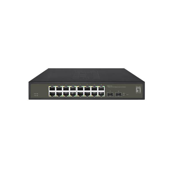 LevelOne GES-2118 Hilbert 18-poorts Gigabit Smart Lite Switch, 16 x Gigabit RJ45, 2 x Gigabit SFP, Man