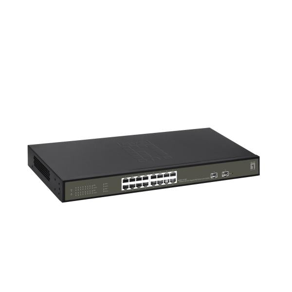 LevelOne GES-2118P Hilbert 18-poorts Gigabit PoE Smart Lite Switch, 16 PoE-uitgangen, 2 x Gigabit SFP, 8