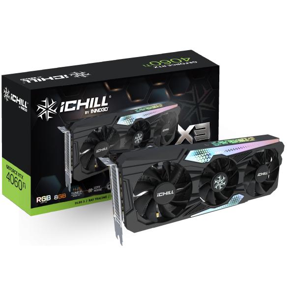 INNO3D C406T3-08D6X-17113389 GeForce RTX 4060 Ti iChill X3, 8GB GDDR6, 128-bit, 2595, 18Gbps