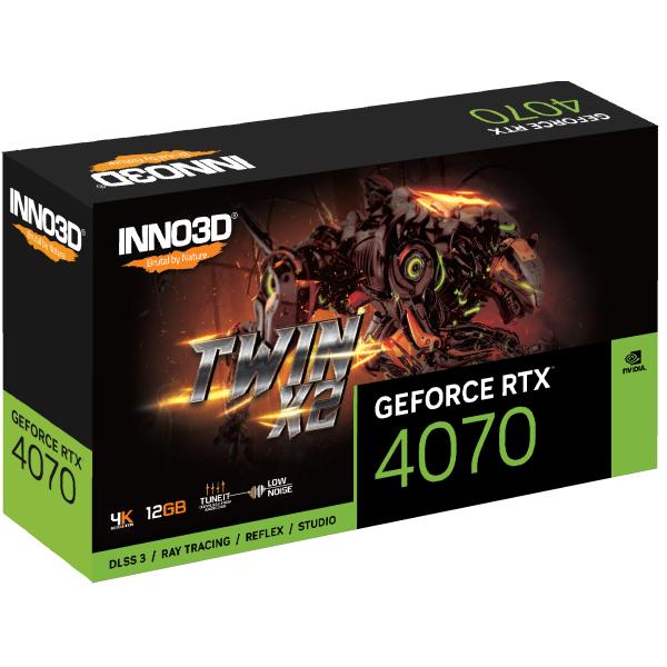 INNO3D N40702-126X-185252N GeForce RTX 4070 X2, 12GB GDDR6X, 192-bit, 2475, 21Gbps, 3xDP+HDMI