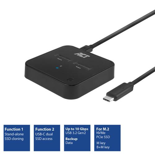 ACT USB-C Dual M.2 NVMe Docking Station offline clone function