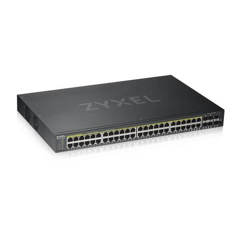 ZYXEL GS1920-48HPv2- 52 Port Smart Managed PoE Switch 48x Gigabit Copper PoE and 4x Gigabit dual pers.- hybrid mode- standalone or NebulaFlex Cloud- 375 Watt PoE