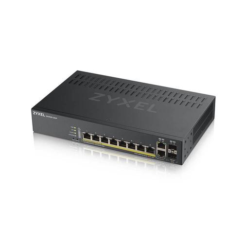 ZYXEL GS1920-8HPv2- 10 Port Smart Managed Switch 8x Gigabit Copper and 2x Gigabit dual pers.-hybrid mode- standalone/NebulaFlex Cloud- 130 Watt PoE- fanless