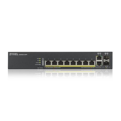 ZYXEL GS1920-8HPv2- 10 Port Smart Managed Switch 8x Gigabit Copper and 2x Gigabit dual pers.-hybrid mode- standalone/NebulaFlex Cloud- 130 Watt PoE- fanless