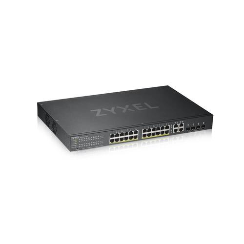 ZYXEL GS1920-24HPv2- 28 Port Smart Managed PoE Switch 24x Gigabit Copper PoE and 4x Gigabit dual pers.-hybrid mode-standalone/NebulaFlex Cloud- 375 Watt PoE