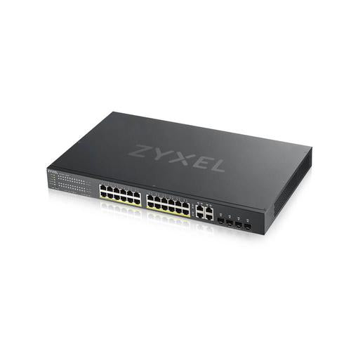 ZYXEL GS1920-24HPv2- 28 Port Smart Managed PoE Switch 24x Gigabit Copper PoE and 4x Gigabit dual pers.-hybrid mode-standalone/NebulaFlex Cloud- 375 Watt PoE