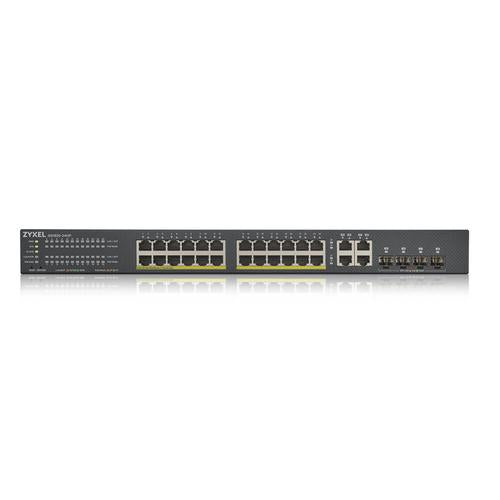 ZYXEL GS1920-24HPv2- 28 Port Smart Managed PoE Switch 24x Gigabit Copper PoE and 4x Gigabit dual pers.-hybrid mode-standalone/NebulaFlex Cloud- 375 Watt PoE