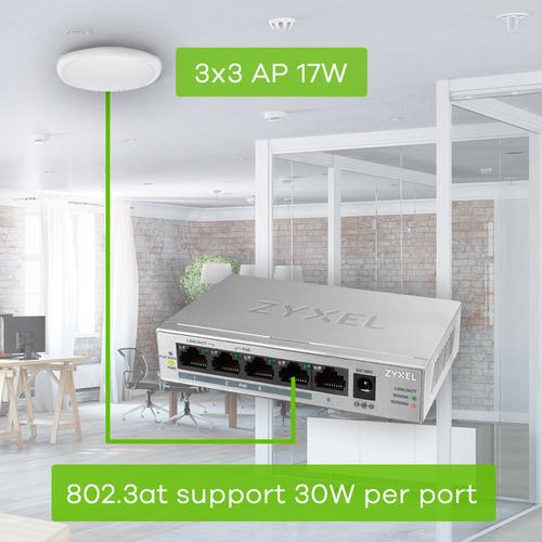 ZYXEL Zyxel GS1005-HP  5 Port Gigabit PoE+ unmanaged desktop Switch  4 x PoE  60 Watt