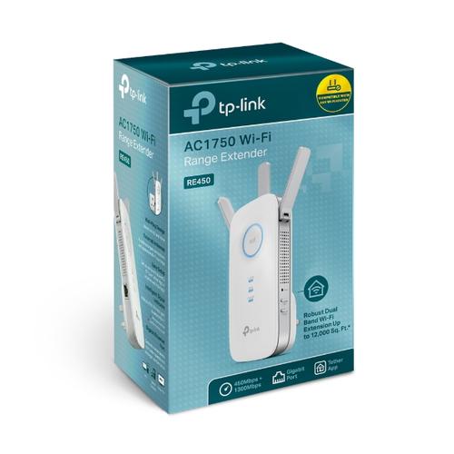 TP-Link AC1750 Dual Band Wireless Wall Plugged Range Extender Qualcomm 1300Mbps 5Ghz + 450Mbps 2.4Ghz 802.11ac/a/b/g/n 10/100/1000M with 3 fixed Antennas