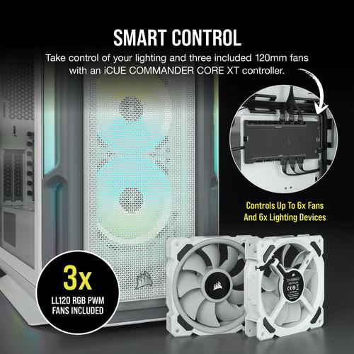 Corsair iCUE 5000T RGB Tempered Glass Mid-TowerSmart Case  White